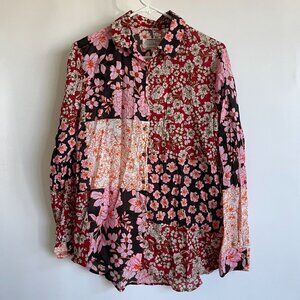 Johnny Was Womens Floral Patchwork Long Sleeve Shirt Blouse Small Button Down